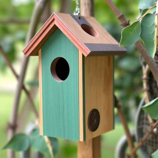Handcrafted bird box with feeding hole
