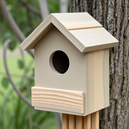 Handcrafted bird box with feeding hole