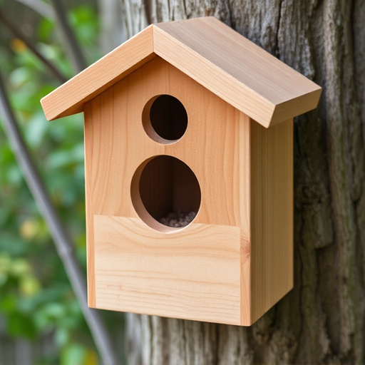 Handcrafted bird box with feeding hole