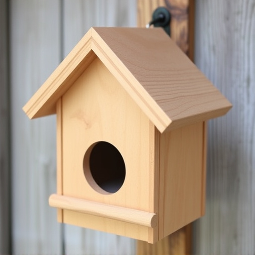 Handcrafted bird box with feeding hole