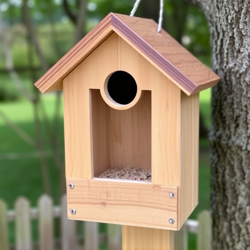 Handcrafted bird box with feeding hole