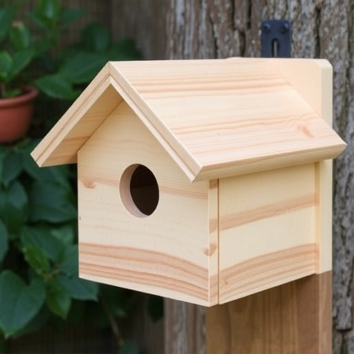 Handcrafted bird box with feeding hole