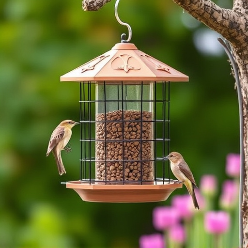 Hanging bird feeder with squirrel guard