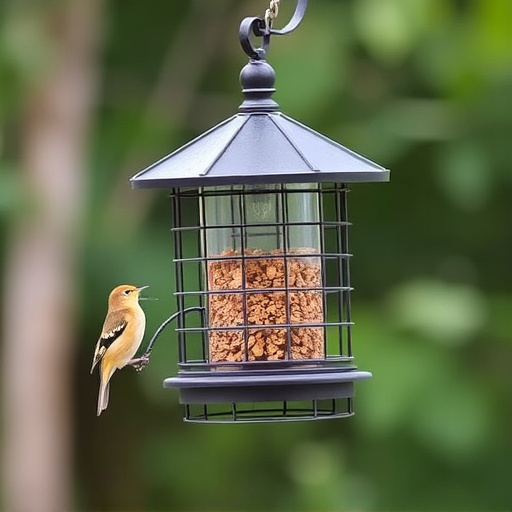 Hanging bird feeder with squirrel guard