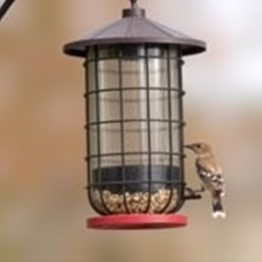 Hanging bird feeder with squirrel guard