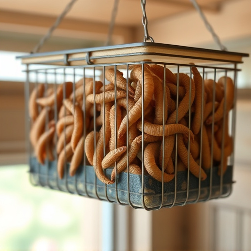 Hanging cage with live mealworms