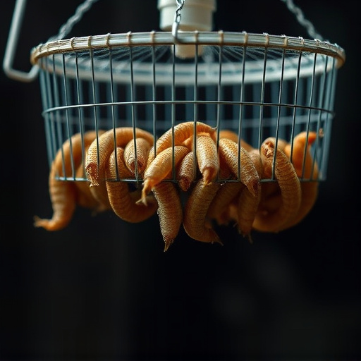 Hanging cage with live mealworms