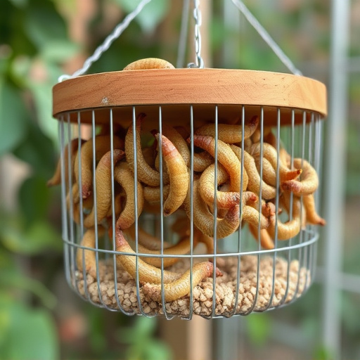Hanging cage with live mealworms