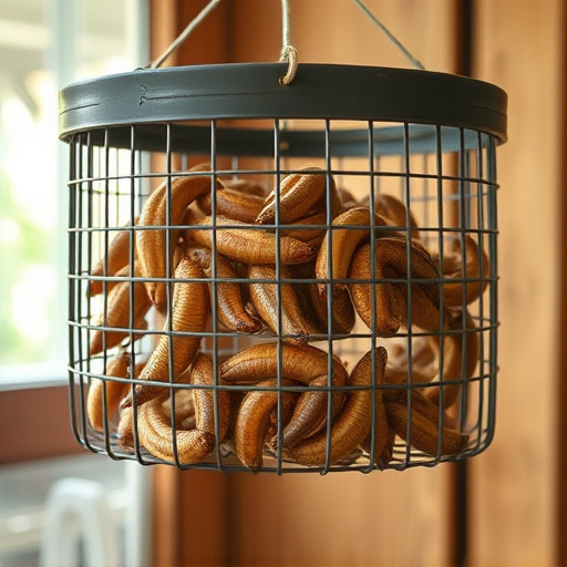 Hanging cage with live mealworms