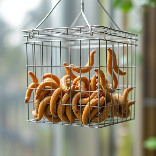 Hanging cage with live mealworms