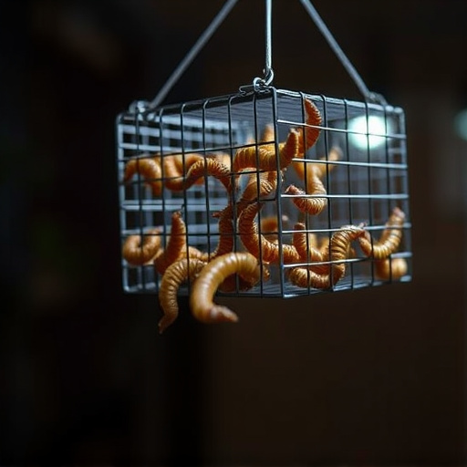 Hanging cage with live mealworms