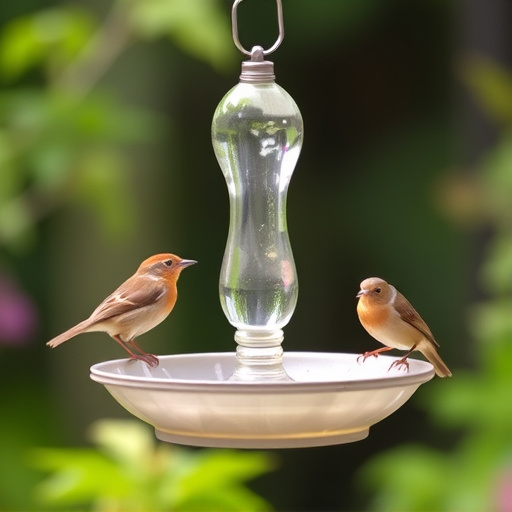 Hanging dish feeder attracting garden wrens