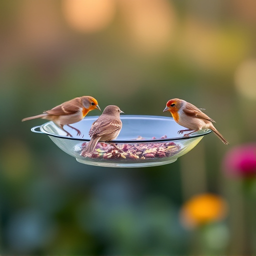 Hanging dish feeder attracting garden wrens