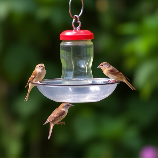 Hanging dish feeder attracting garden wrens
