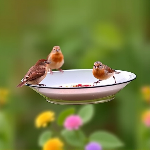 Hanging dish feeder attracting garden wrens