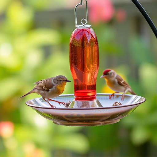 Hanging dish feeder attracting garden wrens