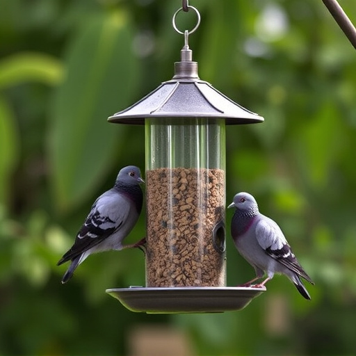 Hanging feeder with pigeon-proof features