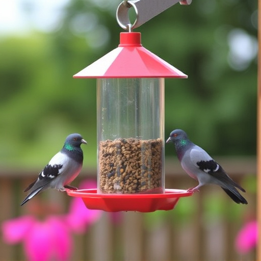 Hanging feeder with pigeon-proof features