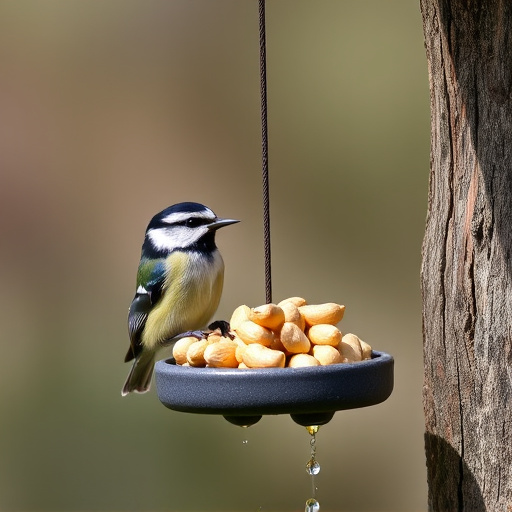 Hanging peanut feeder visited by great tit