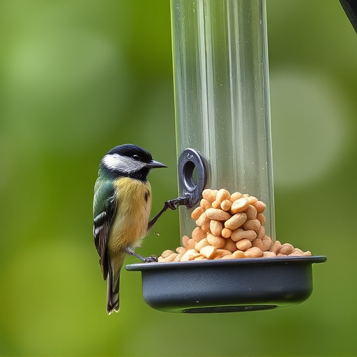Hanging peanut feeder visited by great tit
