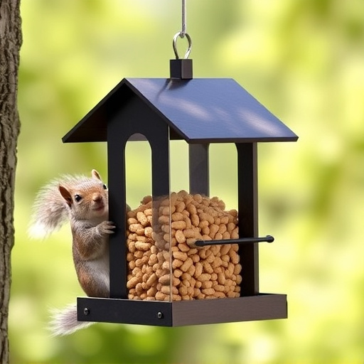 Hanging squirrel-proof peanut feeder outdoors