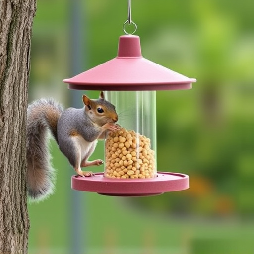 Hanging squirrel-proof peanut feeder outdoors