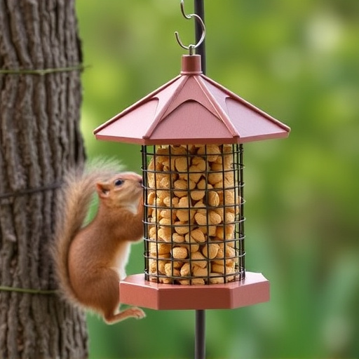 Hanging squirrel-proof peanut feeder outdoors