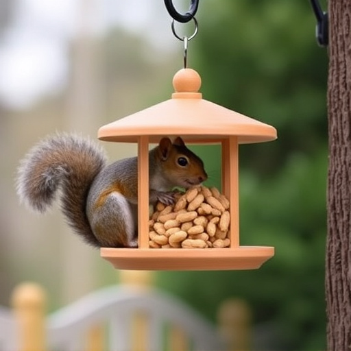 Hanging squirrel-proof peanut feeder outdoors