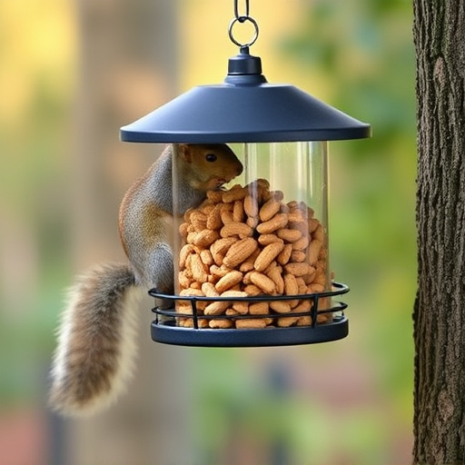 Hanging squirrel-proof peanut feeder outdoors