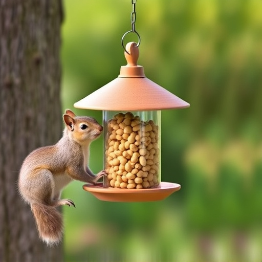 Hanging squirrel-proof peanut feeder outdoors