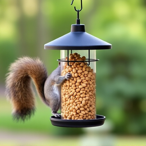 Hanging squirrel-proof peanut feeder outdoors