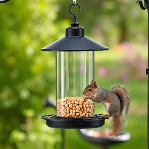 Hanging squirrel-proof peanut feeder outdoors