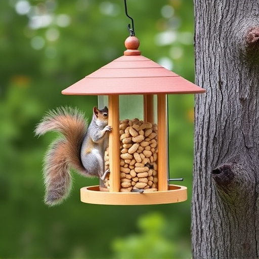 Hanging squirrel-proof peanut feeder outdoors