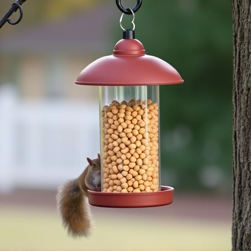 Hanging squirrel-proof peanut feeder outdoors