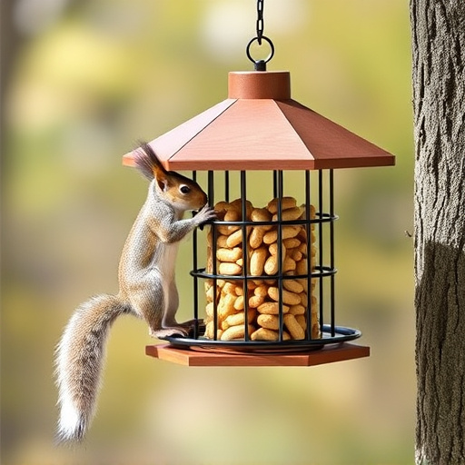 Hanging squirrel-proof peanut feeder outdoors