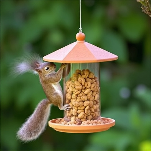 Hanging squirrel-proof peanut feeder outdoors