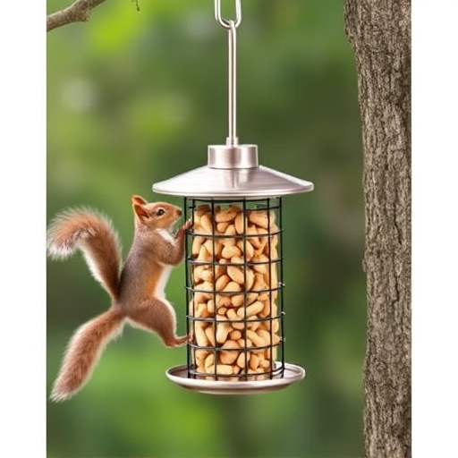 Hanging squirrel-proof peanut feeder outdoors