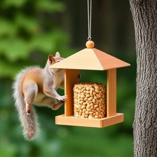 Hanging squirrel-proof peanut feeder outdoors