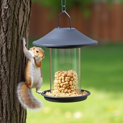 Hanging squirrel-proof peanut feeder outdoors