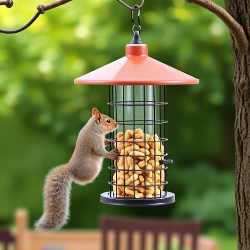 Hanging squirrel-proof peanut feeder outdoors