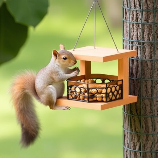 Hanging squirrel-proof peanut feeder outdoors