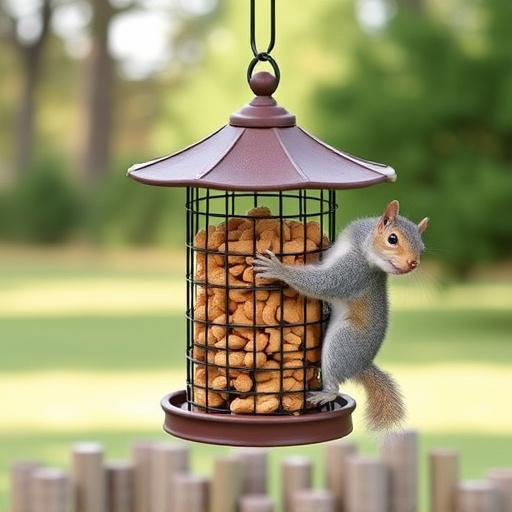 Hanging squirrel-proof peanut feeder outdoors