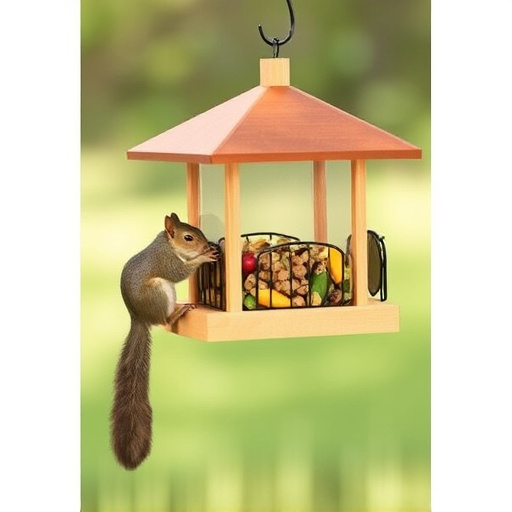 Hanging squirrel-proof peanut feeder outdoors