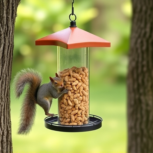 Hanging squirrel-proof peanut feeder outdoors