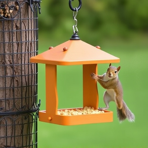 Hanging squirrel-proof peanut feeder outdoors