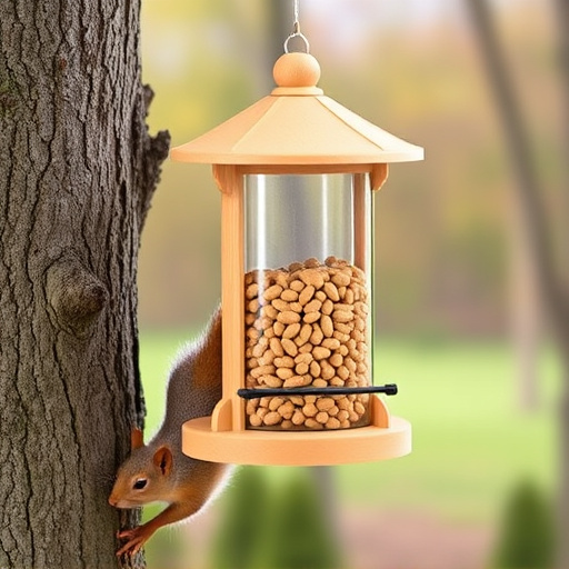 Hanging squirrel-proof peanut feeder outdoors