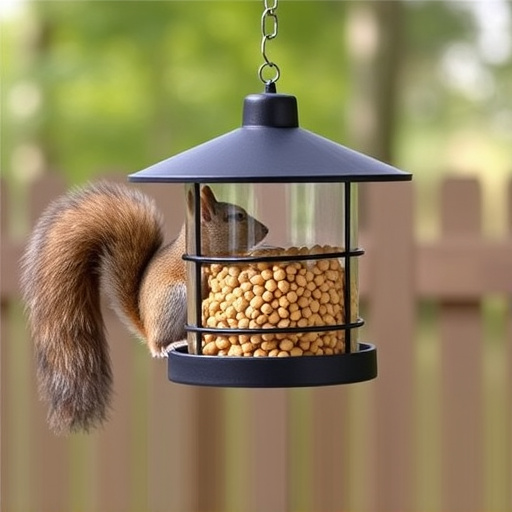 Hanging squirrel-proof peanut feeder outdoors