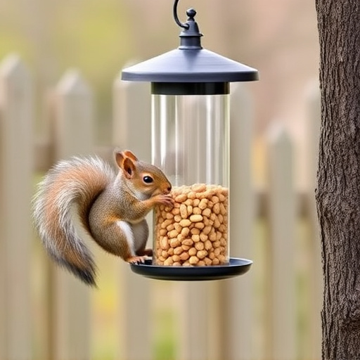 Hanging squirrel-proof peanut feeder outdoors