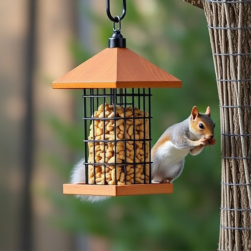 Hanging squirrel-proof peanut feeder outdoors