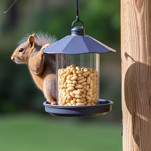 Hanging squirrel-proof peanut feeder outdoors